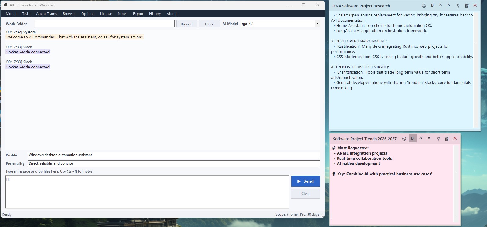 AI Commander for Windows â€” main application window